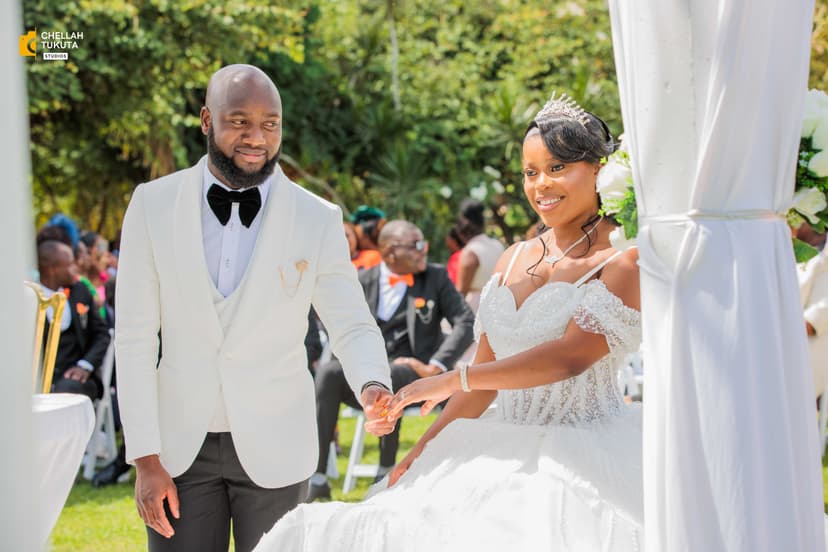 Couple walking together at ceremony