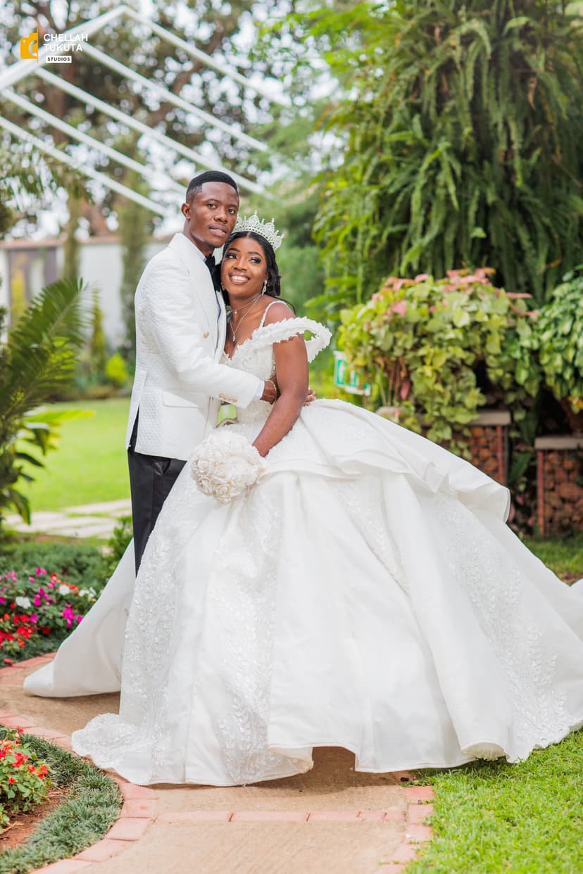 Romantic couple portrait in garden setting